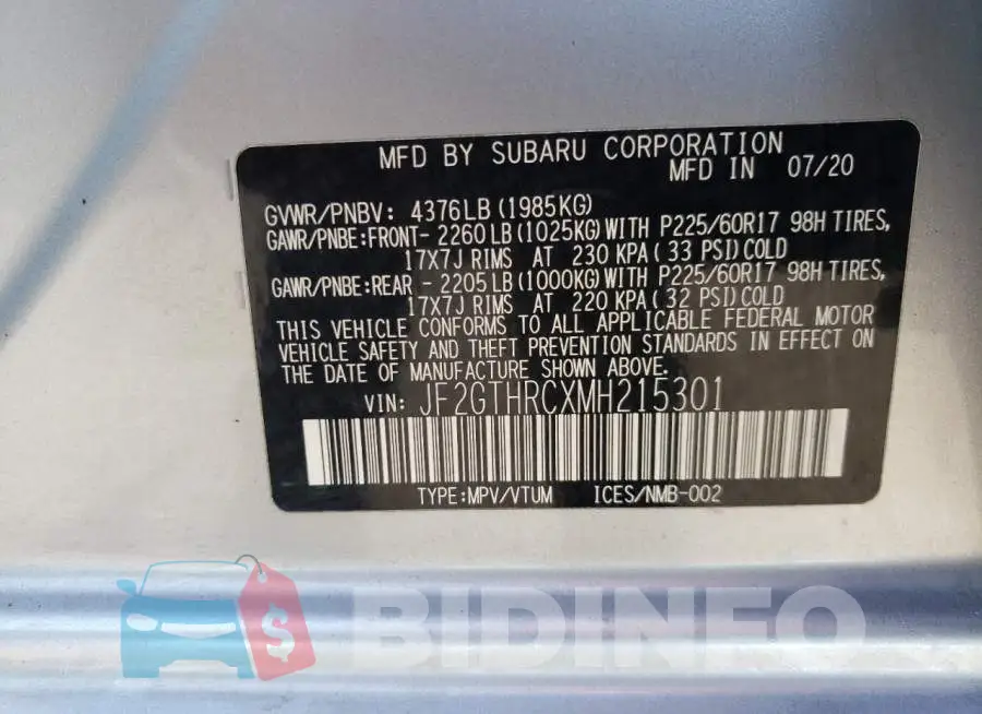 JF2GTHRCXMH215301 Photo# 10