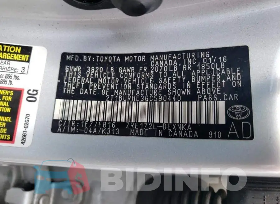 2T1BURHE3GC590440 Photo# 10