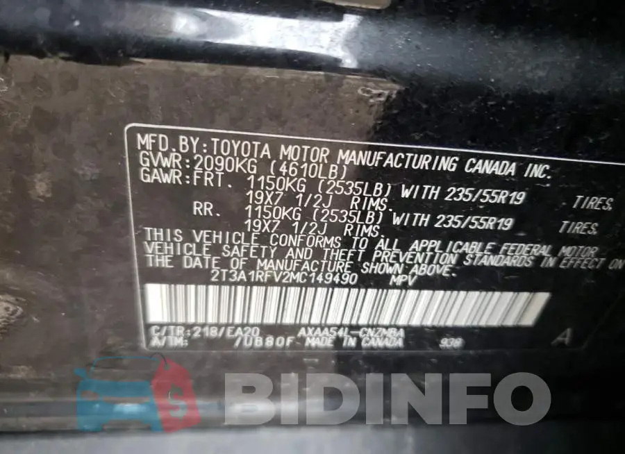 2T3A1RFV2MC149490 Photo# 10