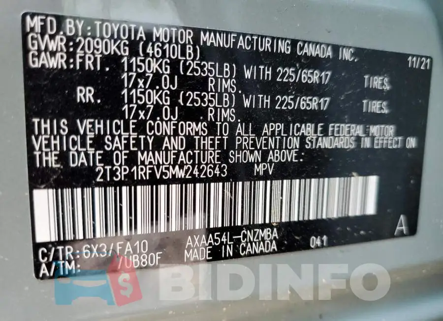 2T3P1RFV5MW242643 Photo# 10