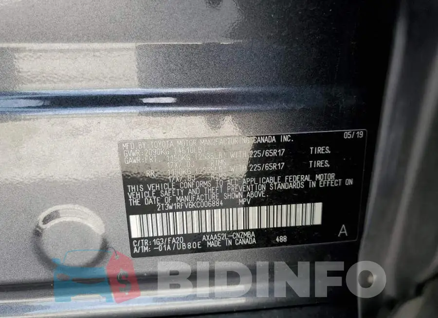 2T3W1RFV6KC006884 Photo# 10
