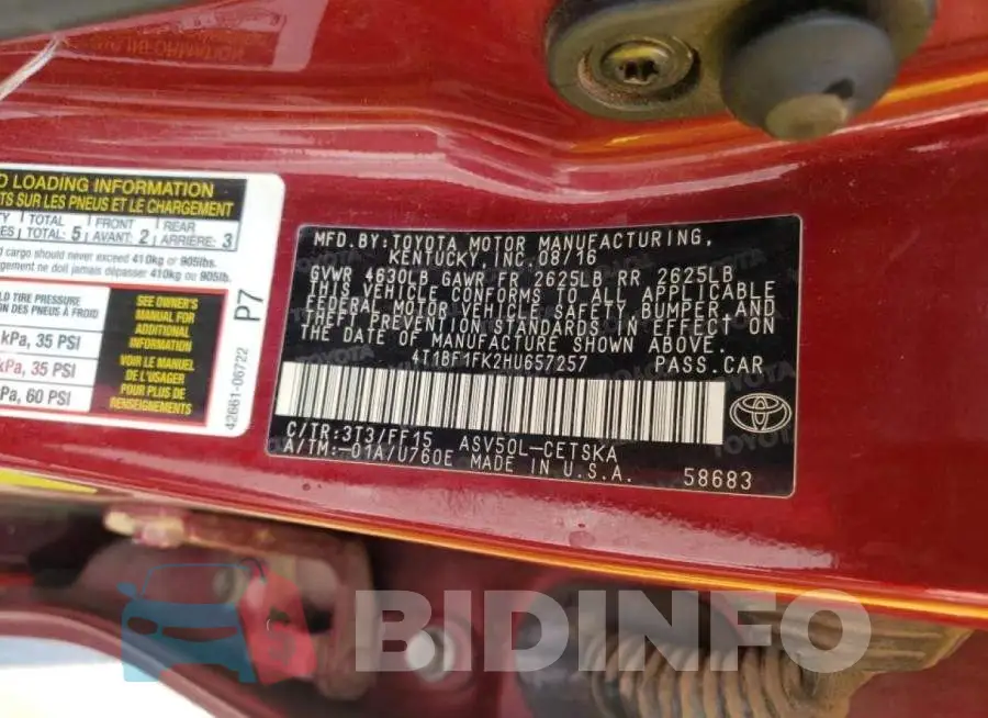 4T1BF1FK2HU657257 Photo# 10
