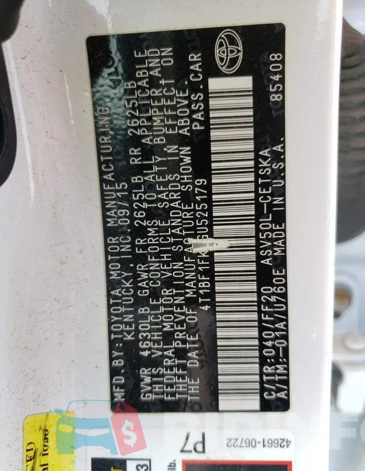 4T1BF1FK8GU525179 Photo# 10