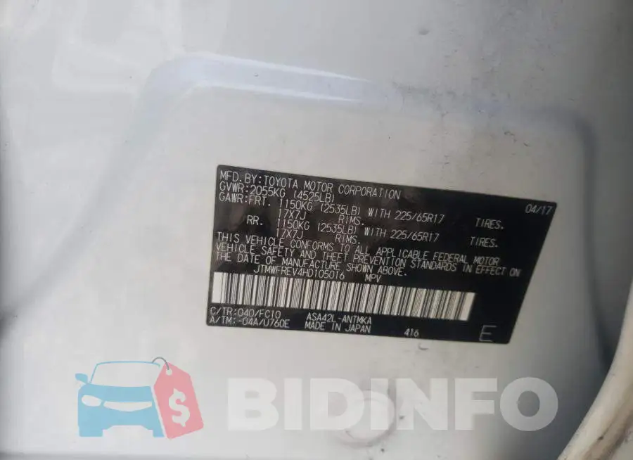 JTMWFREV4HD105016 Photo# 10