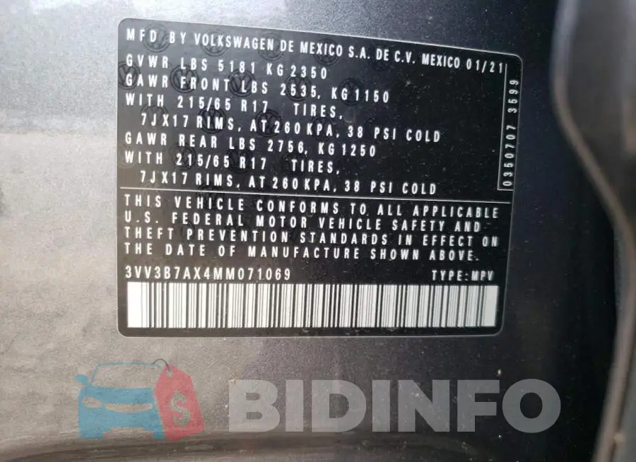 3VV3B7AX4MM071069 Photo# 10