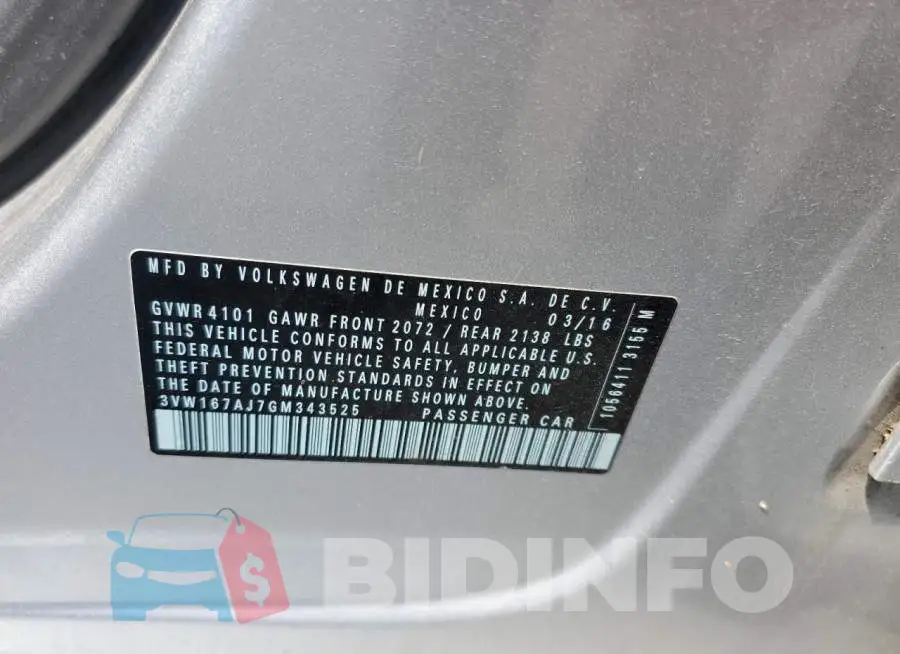 3VW167AJ7GM343525 Photo# 10 3VW167AJ7GM343525 Photo# 10