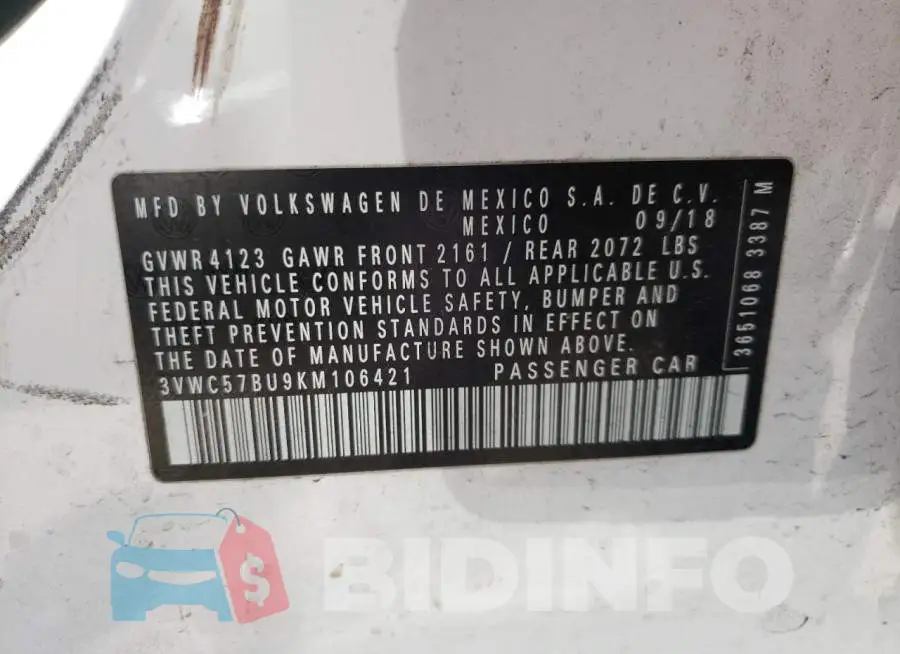3VWC57BU9KM106421 Photo# 10