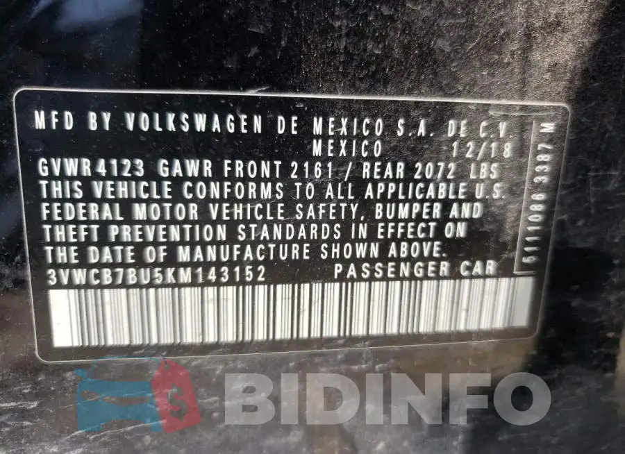 3VWCB7BU5KM143152 Photo# 10