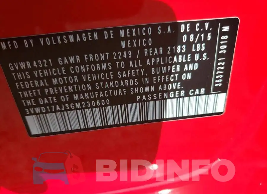 3VWD17AJ3GM230800 Photo# 10