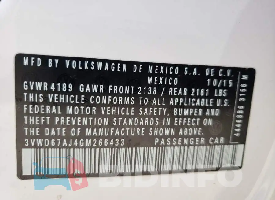 3VWD67AJ4GM266433 Photo# 10
