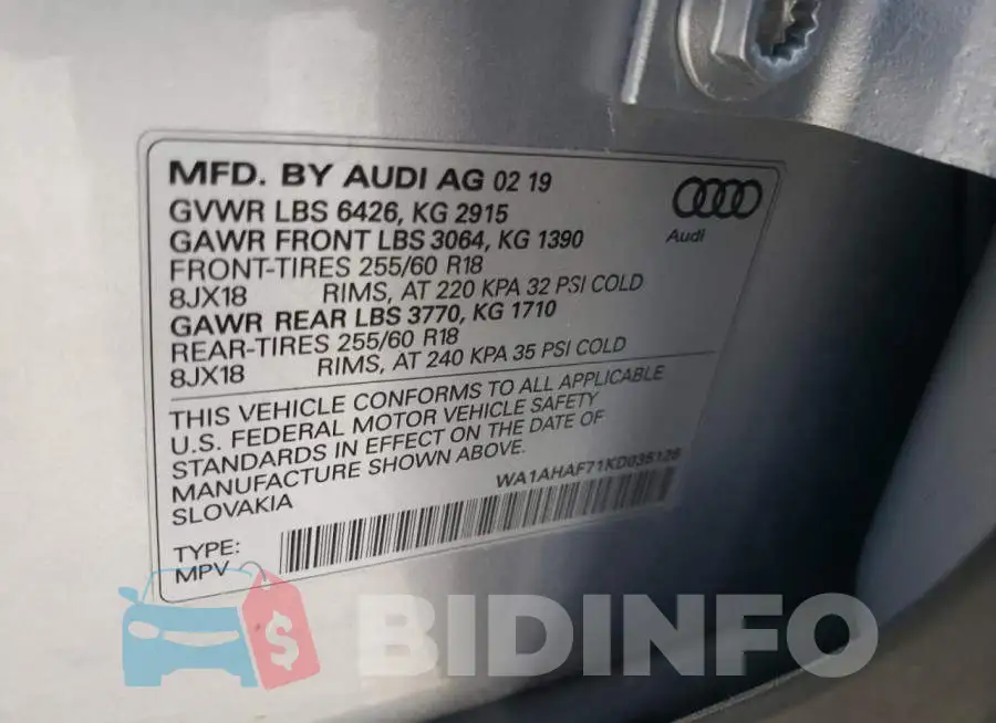 WA1AHAF71KD035126 Photo# 10