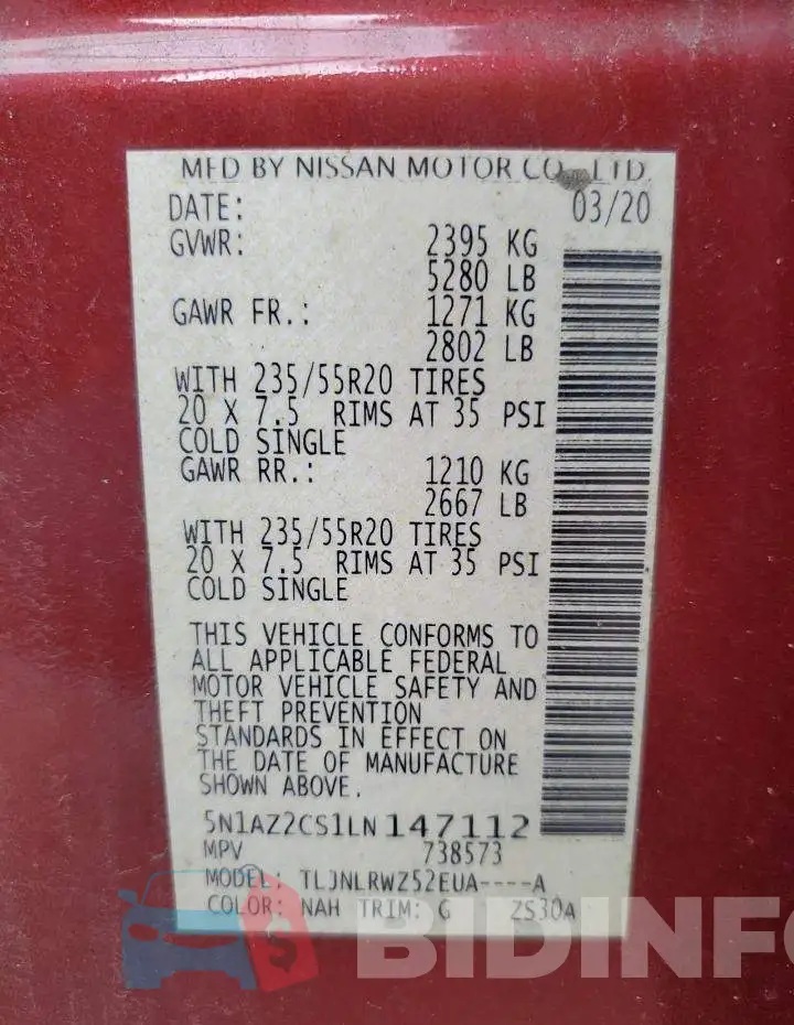 5N1AZ2CS1LN147112 Photo# 10