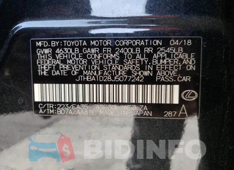 JTHBA1D28J5077242 Photo# 10