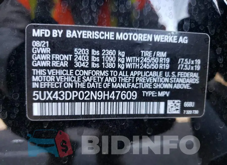 5UX43DP02N9H47609 Photo# 10