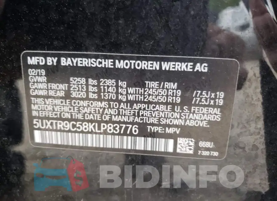 5UXTR9C58KLP83776 Photo# 10 5UXTR9C58KLP83776 Photo# 10