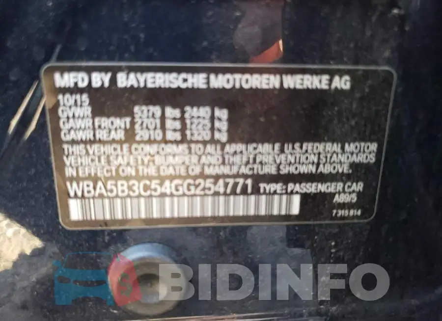 WBA5B3C54GG254771 Photo# 10 WBA5B3C54GG254771 Photo# 10