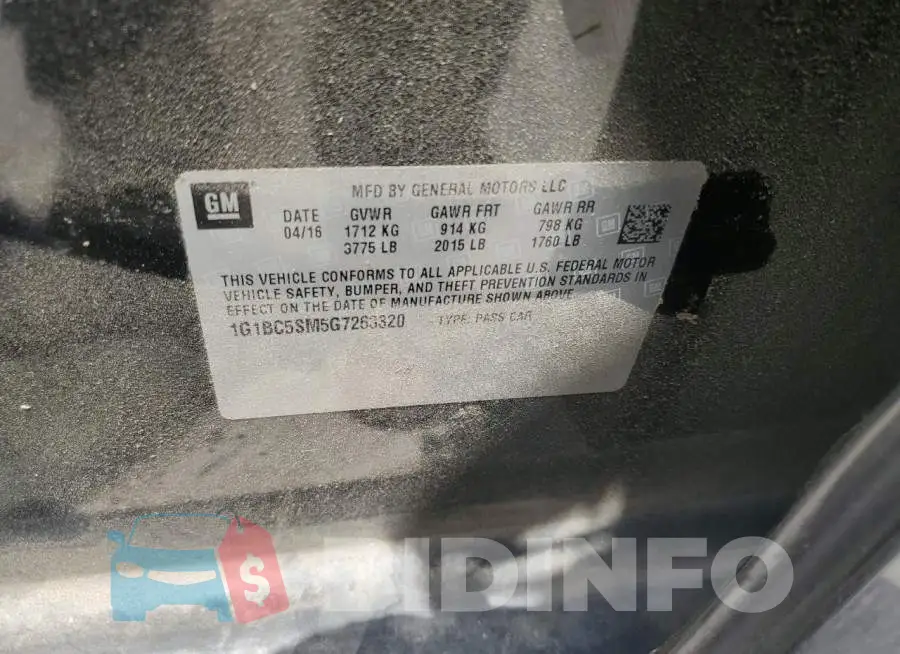 1G1BC5SM5G7263320 Photo# 10