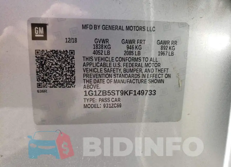1G1ZB5ST9KF149733 Photo# 10 1G1ZB5ST9KF149733 Photo# 10