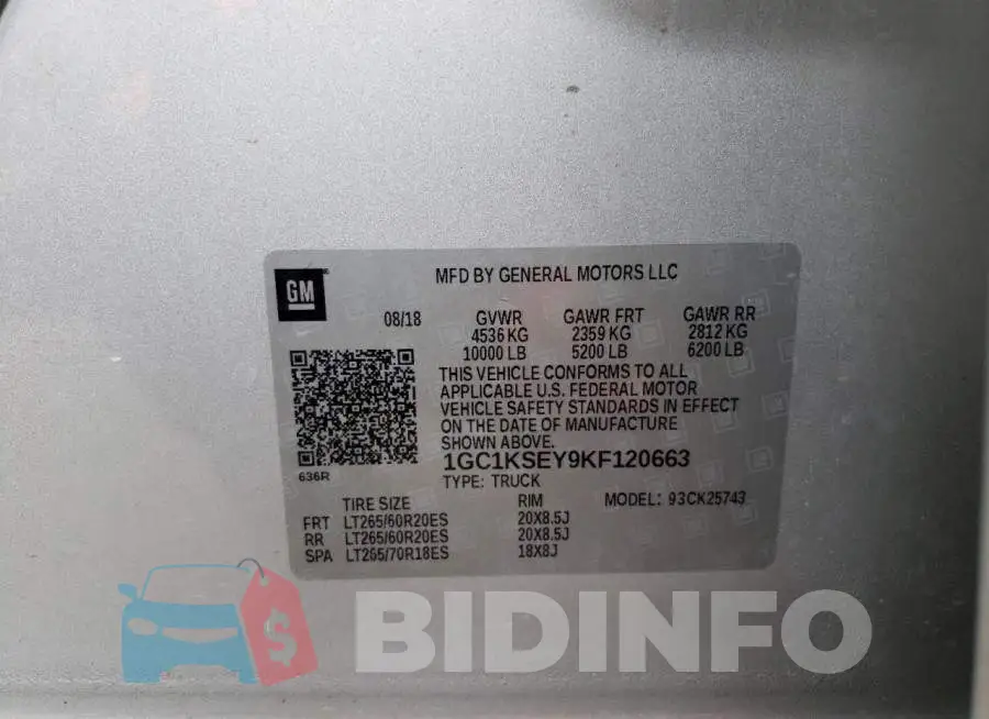 1GC1KSEY9KF120663 Photo# 10