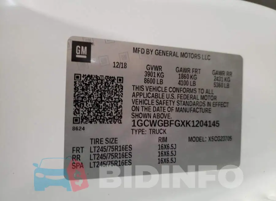 1GCWGBFGXK1204145 Photo# 10