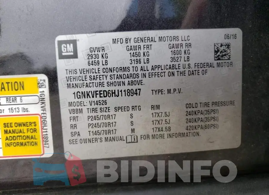 1GNKVFED6HJ118947 Photo# 10