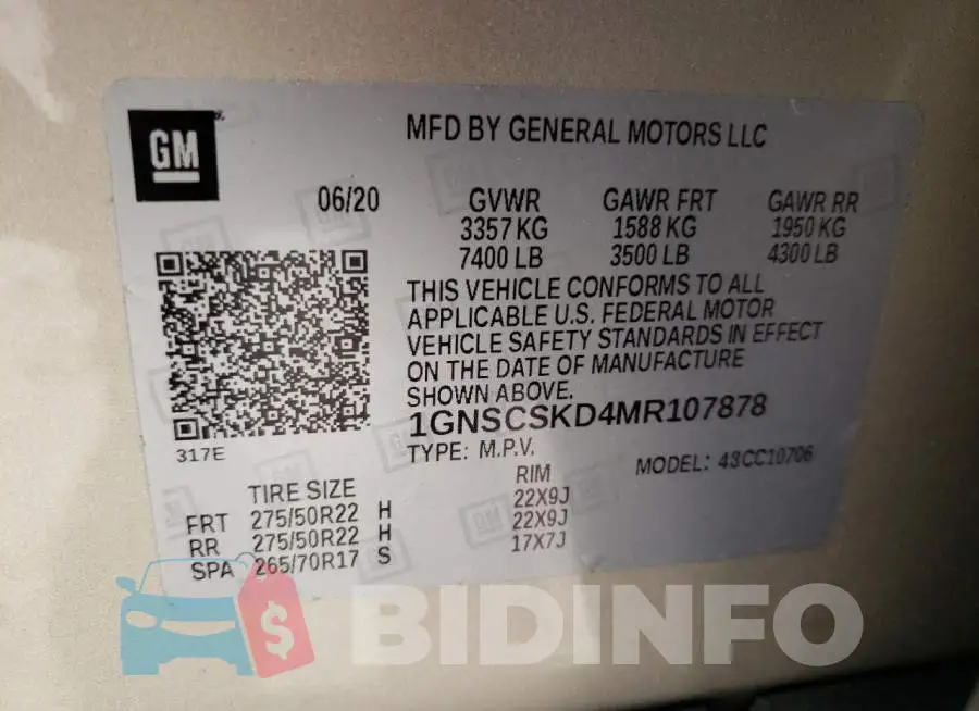 1GNSCSKD4MR107878 Photo# 10