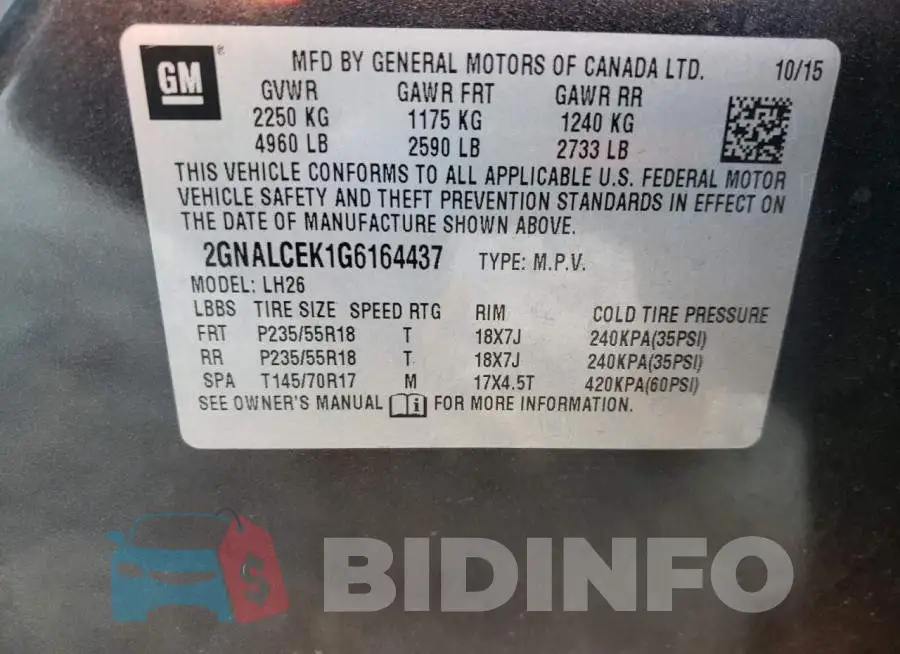 2GNALCEK1G6164437 Photo# 10