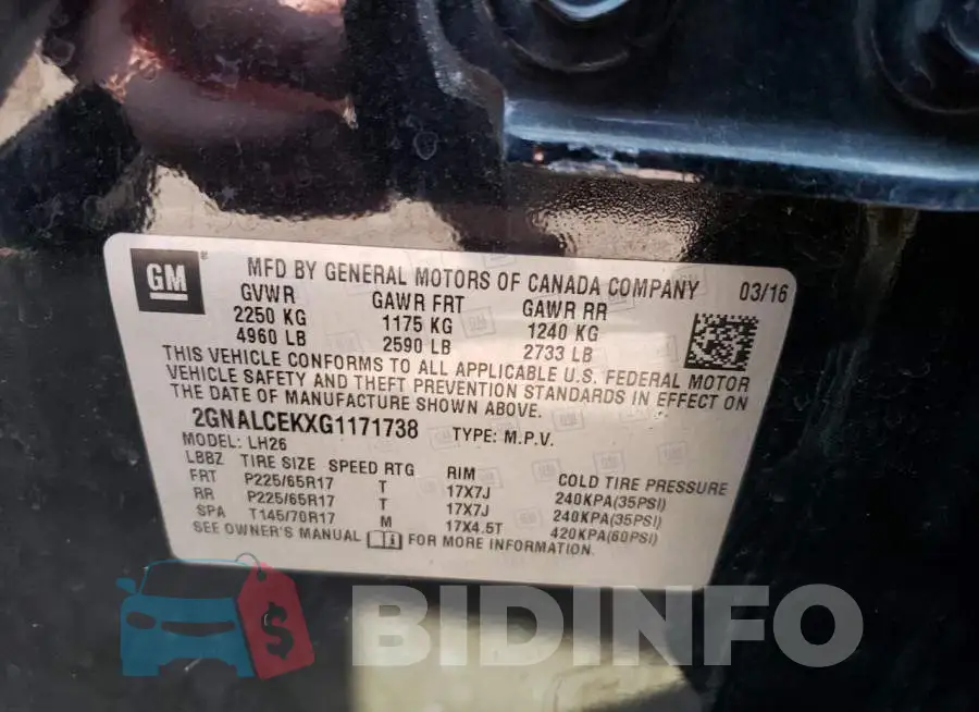2GNALCEKXG1171738 Photo# 10
