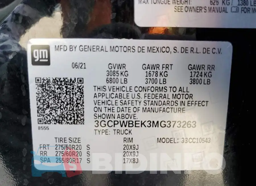 3GCPWBEK3MG373263 Photo# 10