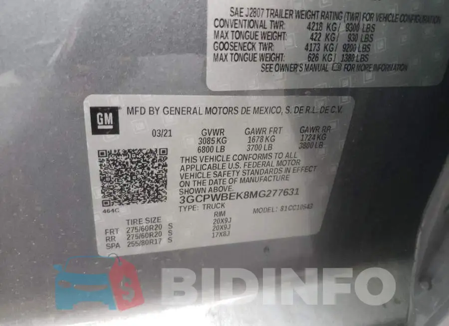 3GCPWBEK8MG277631 Photo# 10