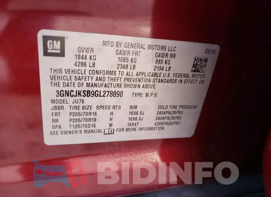 3GNCJKSB9GL278890 Photo# 10