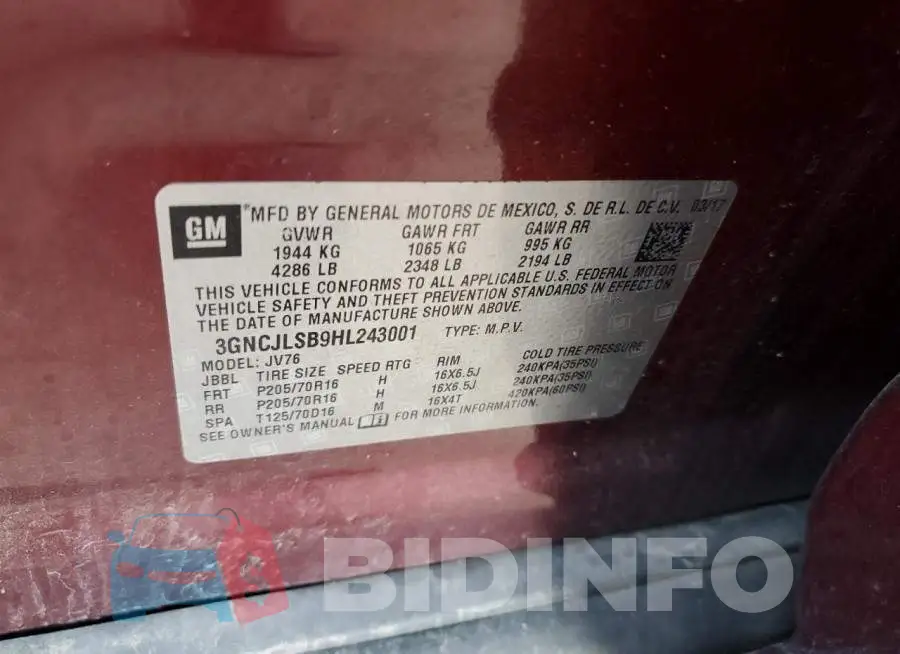3GNCJLSB9HL243001 Photo# 10