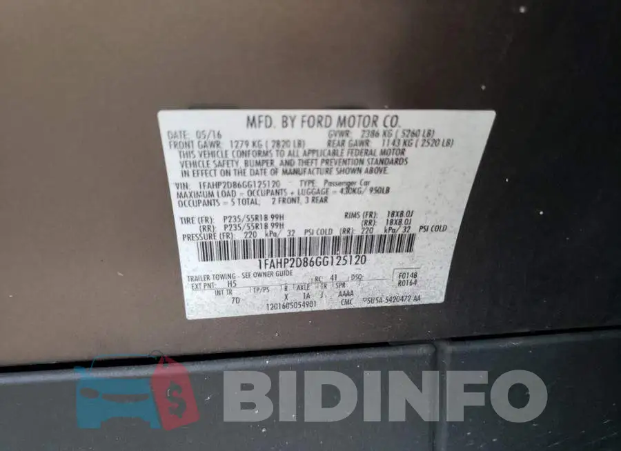 1FAHP2D86GG125120 Photo# 10 1FAHP2D86GG125120 Photo# 10