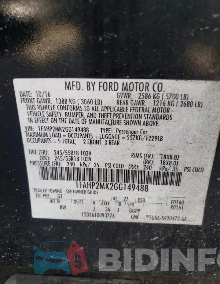 1FAHP2MK2GG149488 Photo# 10