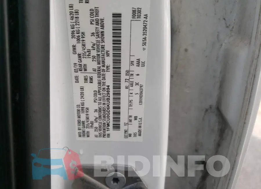 1FMCU0GD6KUB29894 Photo# 10