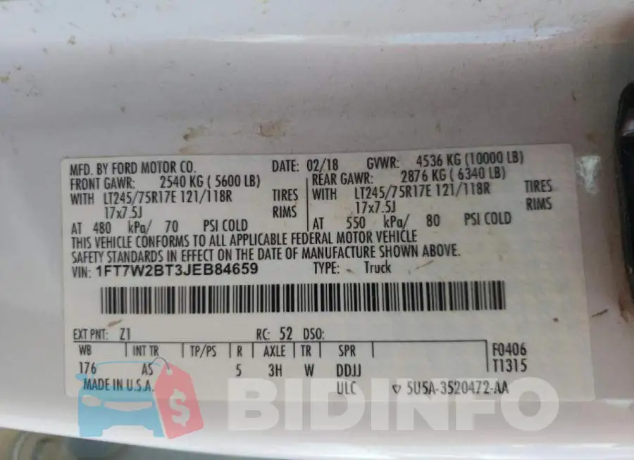 1FT7W2BT3JEB84659 Photo# 10