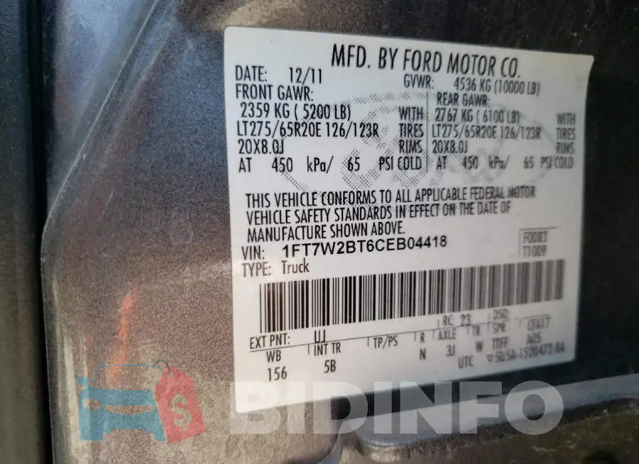 1FT7W2BT6CEB04418 Photo# 10