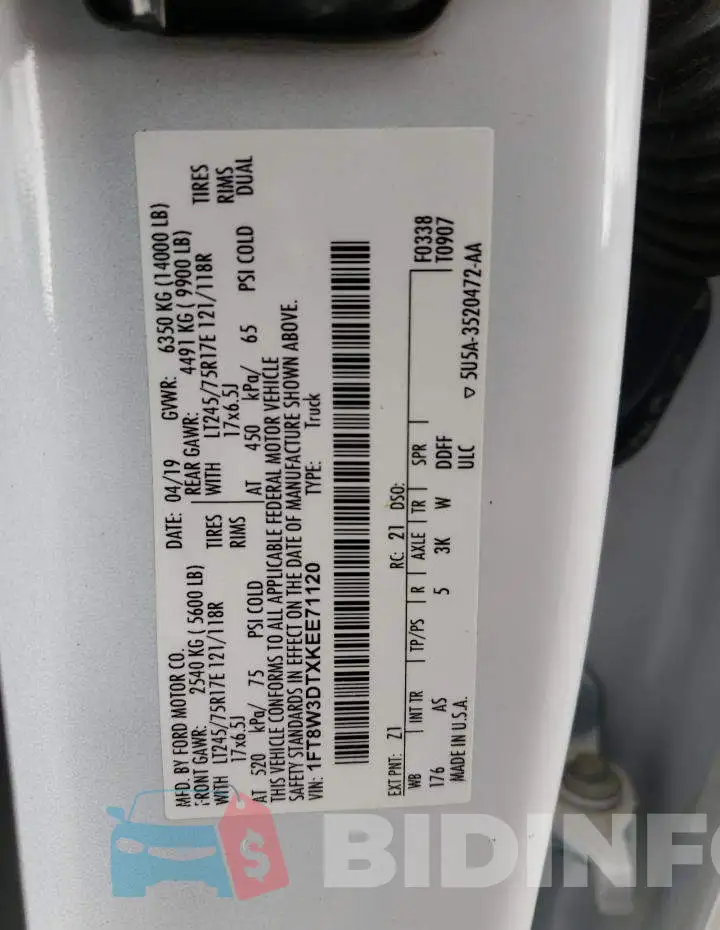 1FT8W3DTXKEE71120 Photo# 10