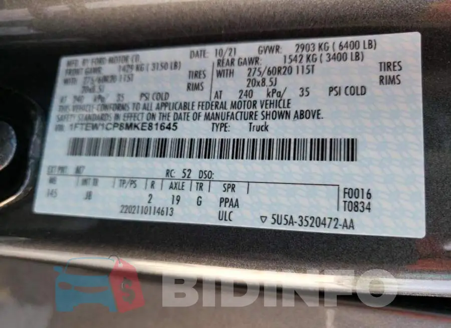 1FTEW1CP8MKE81645 Photo# 10 1FTEW1CP8MKE81645 Photo# 10