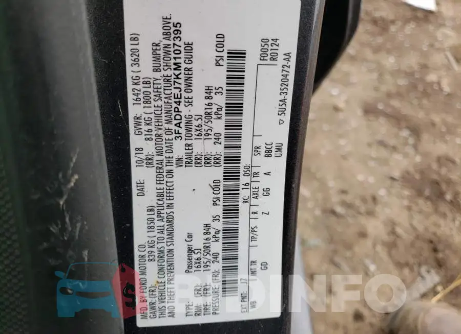 3FADP4EJ7KM107395 Photo# 10