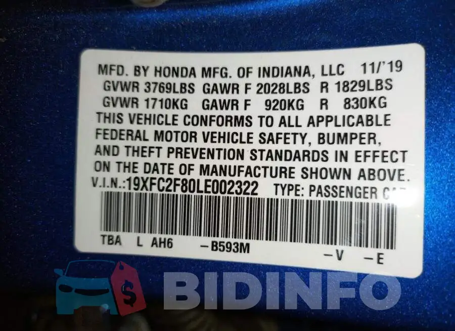 19XFC2F80LE002322 Photo# 10