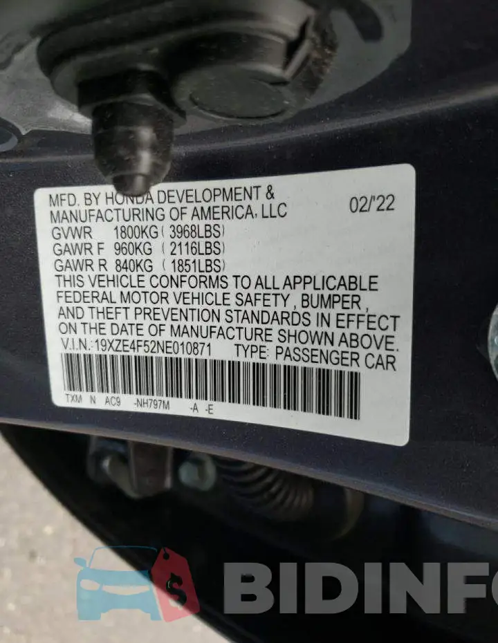 19XZE4F52NE010871 Photo# 10