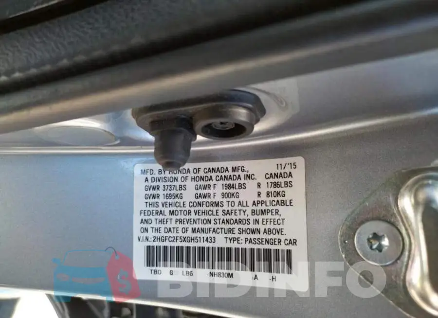 2HGFC2F5XGH511433 Photo# 10