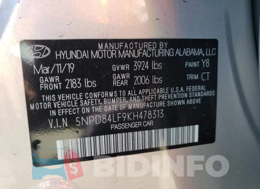 5NPD84LF9KH478313 Photo# 10