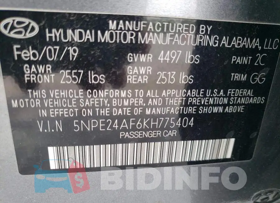 5NPE24AF6KH775404 Photo# 10