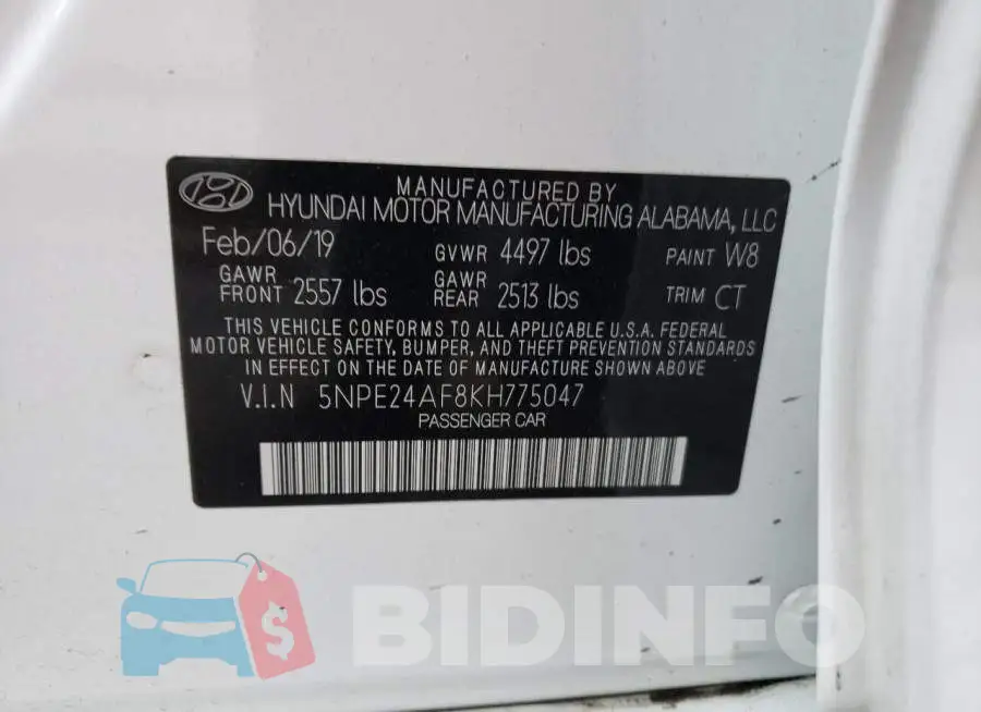 5NPE24AF8KH775047 Photo# 10
