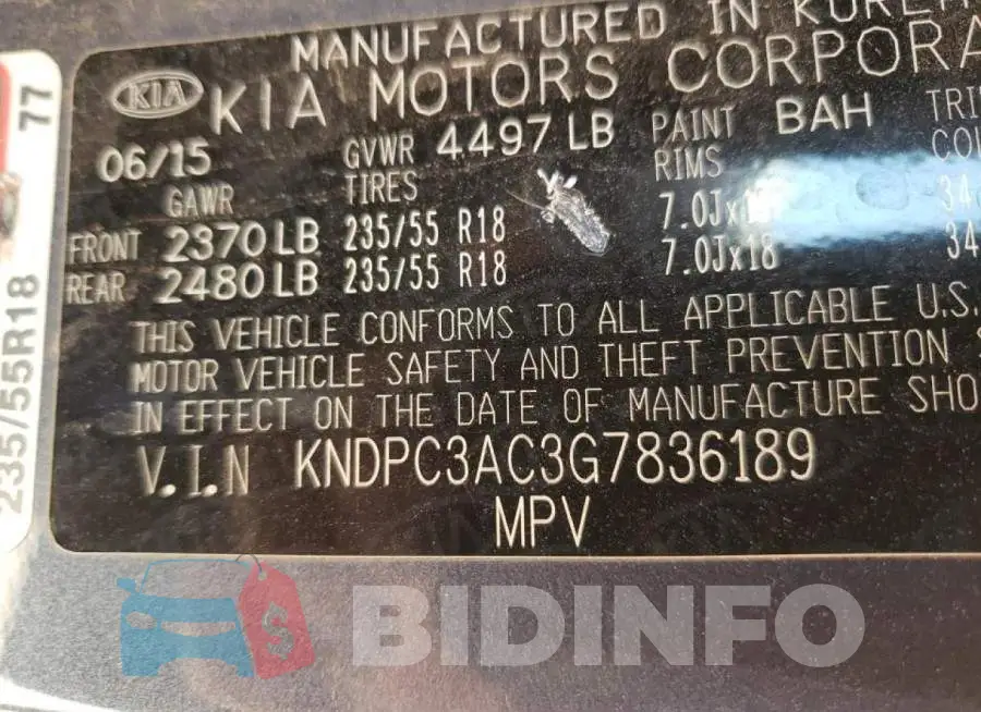 KNDPC3AC3G7836189 Photo# 10