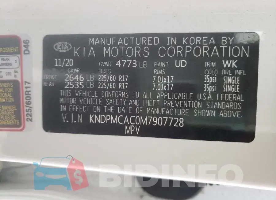 KNDPMCAC0M7907728 Photo# 10