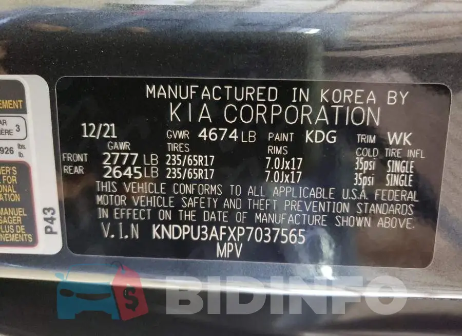 KNDPU3AFXP7037565 Photo# 10