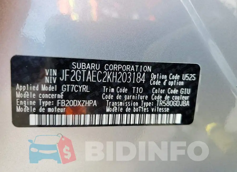 JF2GTAEC2KH203184 Photo# 10